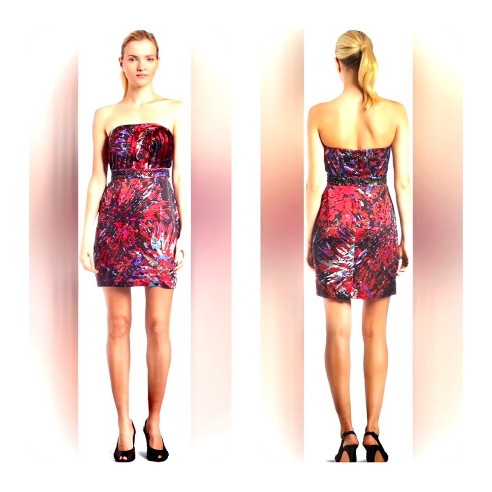 Women’s BCBGeneration Strapless Cocktail Red Black Beaded Waist Size 2